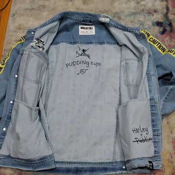 DC Birds of Prey Harley Quinn Denim Jacket with Caution Tape and Flag Detail - Picture 11 of 15